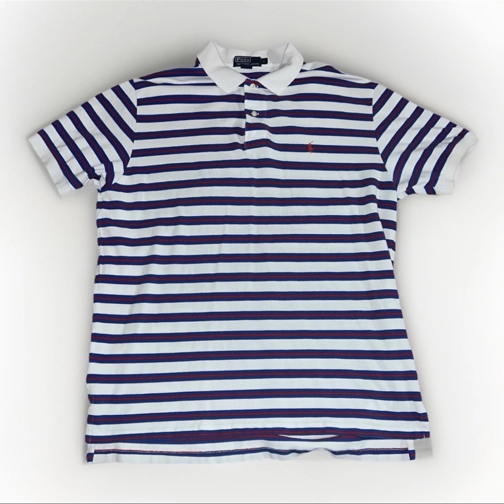 Polo Ralph Lauren Mens XL Red White Blue Striped 100% Cotton Collared Shirt Pony